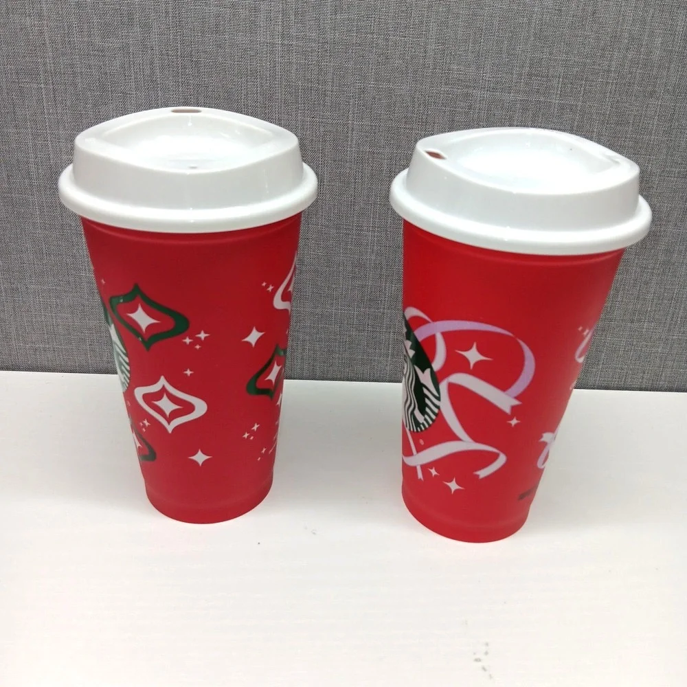 Starbucks Christmas Holiday Coffee Tumbler Lot Reusable Red White 16oz‎ 2023
